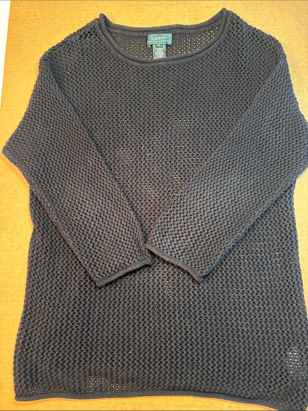 Lauren Ralph Lauren Navy Open-Weave Crewneck Sweater, Medium